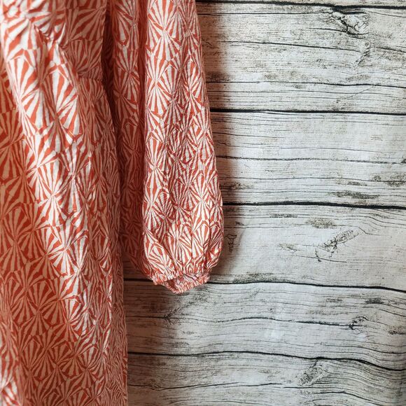 H&M Orange White Babydoll Peasant Dress Size XXL Long Sleeve Oversized Short NWT - Picture 6 of 11